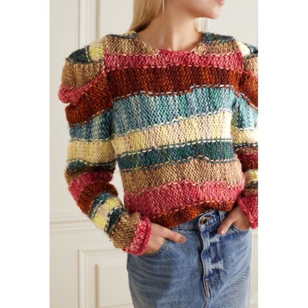 NWT $765 ULLA JOHNSON VIOLETA HAND WEAVED STRIPED MERINO WOOL SWEATER SZ M/L - Picture 5 of 10